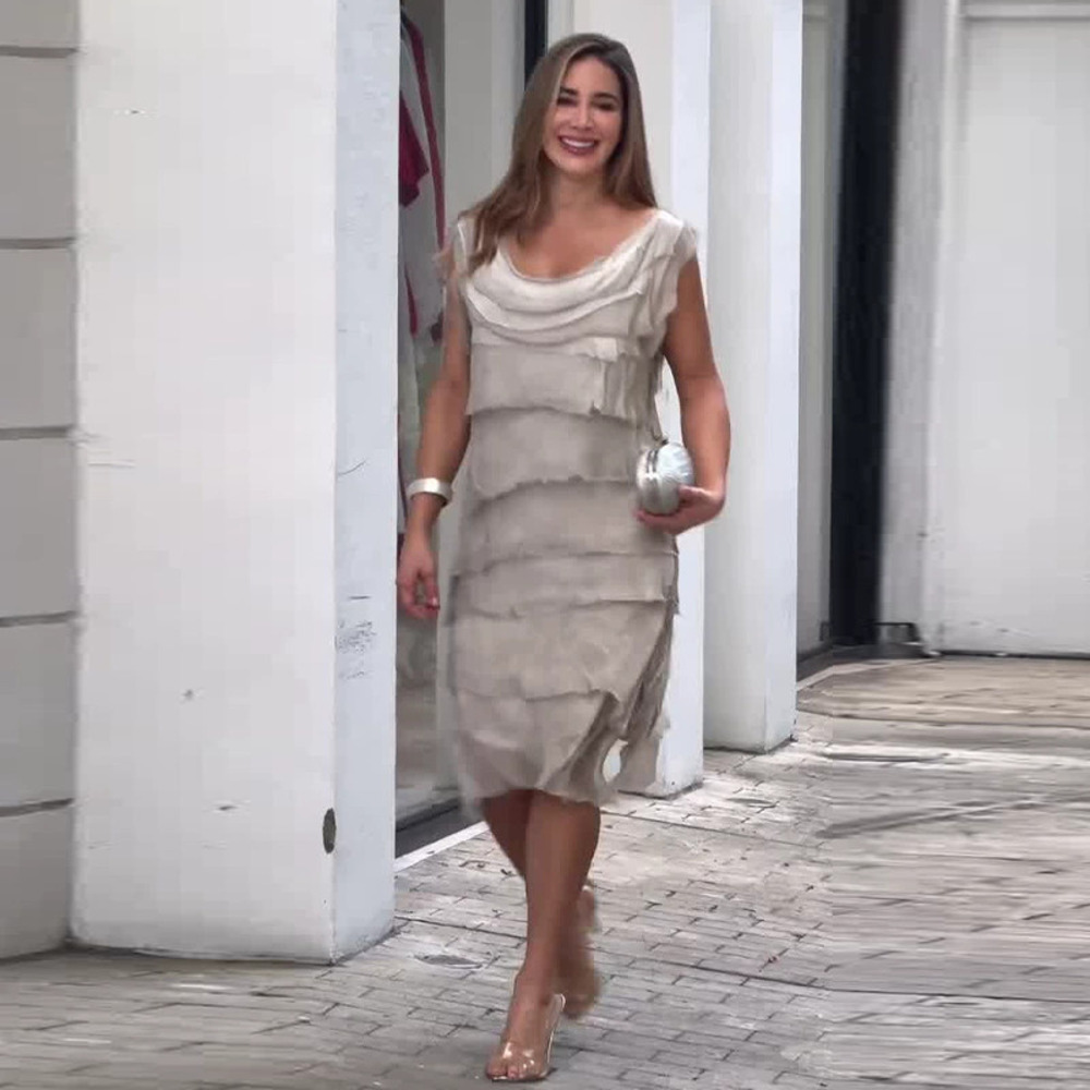 Forever 21 V-Neck Sleeveless Casual Light Gray Layered Midi Dress